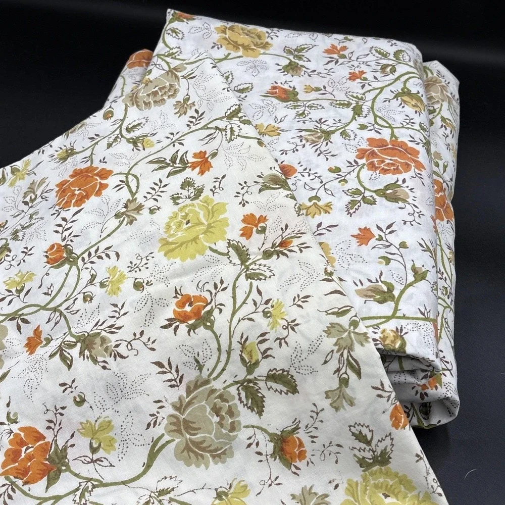 VTG JC Penny Juliet Orange Autumn Gold Floral Twin sheet Set w/pillow Case